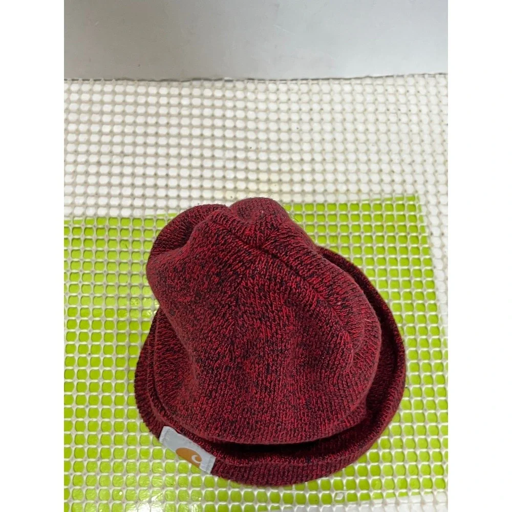 Carhartt Knit Cuffed Beanie Hat Burgundy Red Heather Marl Logo Patch EUC